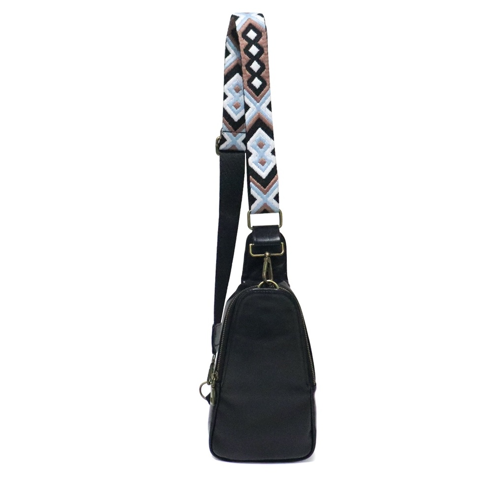 Boho chest bag with woven belt